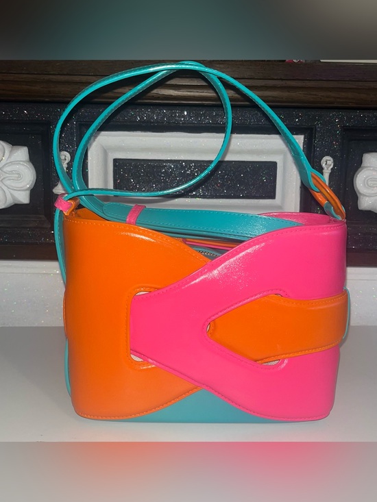 The Unbranded Brand Handbags - Vibrant Colorblock Crossbody Bag in Orange, Pink & Teal Custom Painted